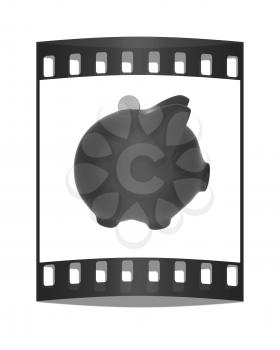 piggy bank and falling coins on white background. The film strip