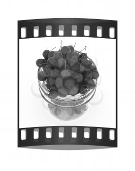 Bank of fresh cherries on a white background . The film strip