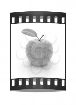 apple with leaf on a white background. The film strip