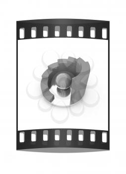 Abstract structure with blue bal in the center on a white background. The film strip