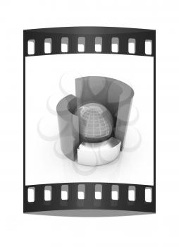 3D circular diagram and sphere on white background on a white background. The film strip