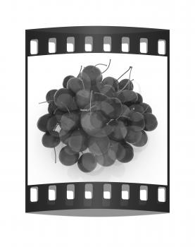 Sweet cherry on a white background. The film strip