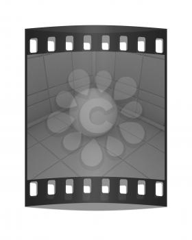 Corner in the room with ball on a white background. The film strip