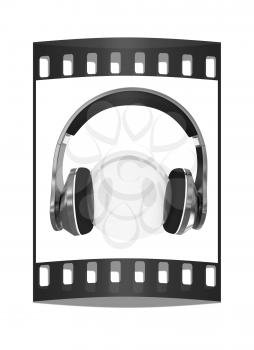 Gold headphones icon on a white background. The film strip