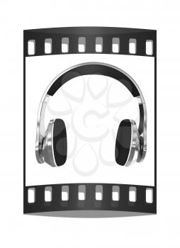 Chrome headphones on a white background. The film strip