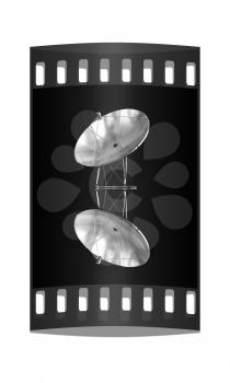 SAT isolated on black reflective background. The film strip