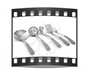 Cutlery on a white background. The film strip