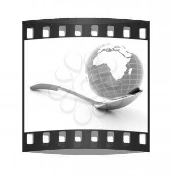 Blue earth on spoon on a white background. The film strip