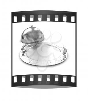 Restaurant cloche with lid on a white background. The film strip