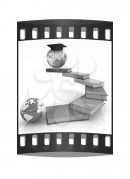 The growth of education. Globally. On a white background. The film strip