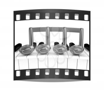 3d note on a piano on a white background. The film strip