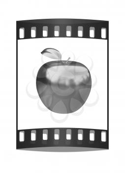 Gold apple isolated on white background. The film strip