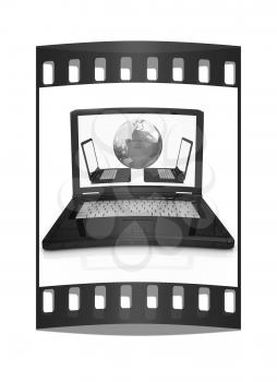 Computer Network Online concept on a white background. The film strip