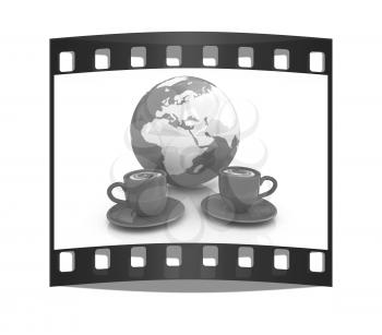 Coffee Global World concept on a white background. The film strip