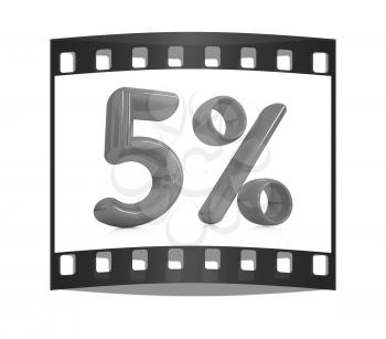 3d red 5 - five percent on a white background. The film strip