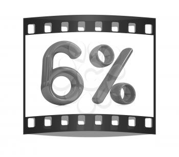 3d red 6 - six percent on a white background. The film strip