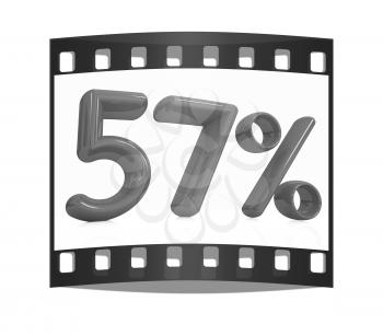 3d red 57 - fifty seven percent on a white background. The film strip
