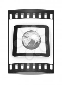 Phone and earch on white background.Global internet concept on a white background. The film strip