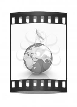 SAT and planet earth on a white background. The film strip