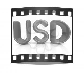 USD 3d text on a white background. The film strip