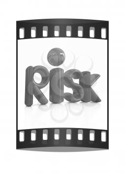 3d red text risk on a white background. The film strip