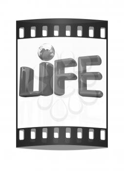 3d red text life on a white background. The film strip