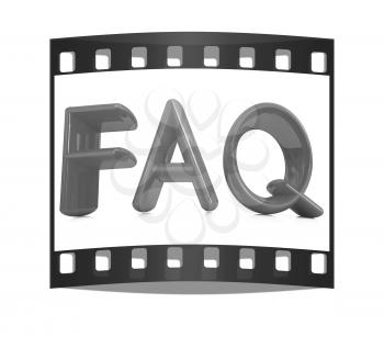 FAQ 3d red text on a white background. The film strip
