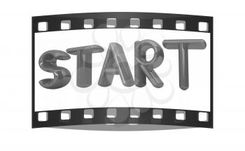start 3d red text on a white background. The film strip