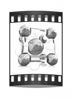 Abstract molecule model of the Earth on a white. The film strip