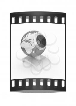 Web-cam for earth. Global on line concept on a white background. The film strip