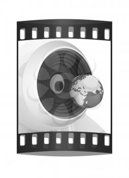Web-cam and earth. Global on line concept on a white background. The film strip