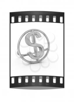 3d text gold dollar icon on a white background. The film strip