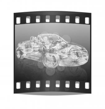 3d model car on gradient background. The film strip