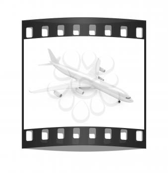 White airplane on a white background. The film strip