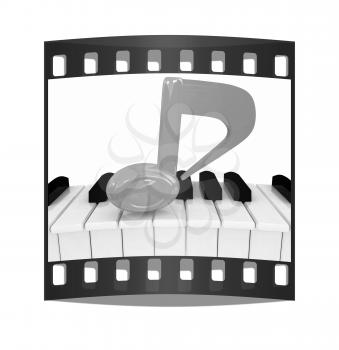3d note on a piano. On a white background. The film strip