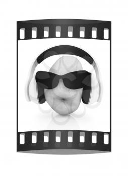 potato with sun glass and headphones front face on a white background. The film strip