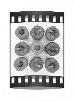 Bell peppers (bulgarian pepper) on a white background. The film strip