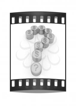 Question mark in the form of coins with dollar sign. The film strip