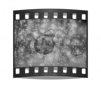 Year 2013 with bomb burning a festive background. The film strip