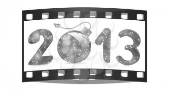 Year 2013 with bomb burning on a white background. The film strip