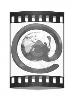 Glossy icon with mail for Earth on a white background. The film strip