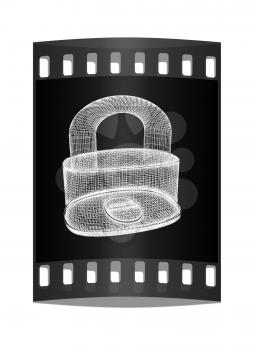 3d model lock isolated on a black background. The film strip