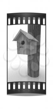 Nest box birdhouse on a white background. The film strip