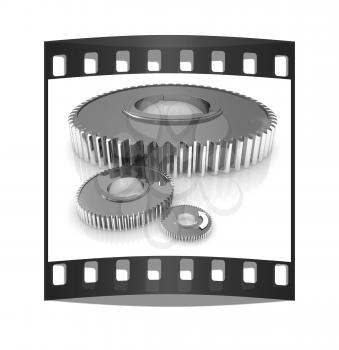 Gear set. Concept is the main link on a white background. The film strip