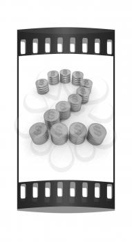 the number two of gold coins with dollar sign on a white background. The film strip