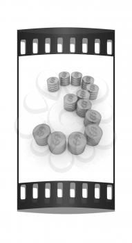 the number three of gold coins with dollar sign on a white background. The film strip