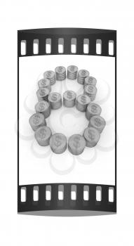 the number eight of gold coins with dollar sign on a white background. The film strip