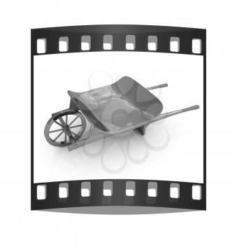 metal wheelbarrow on a white background. The film strip