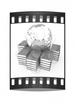 book and earth on a white background. The film strip