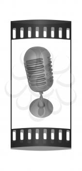 blue metal microphone on a white background. The film strip